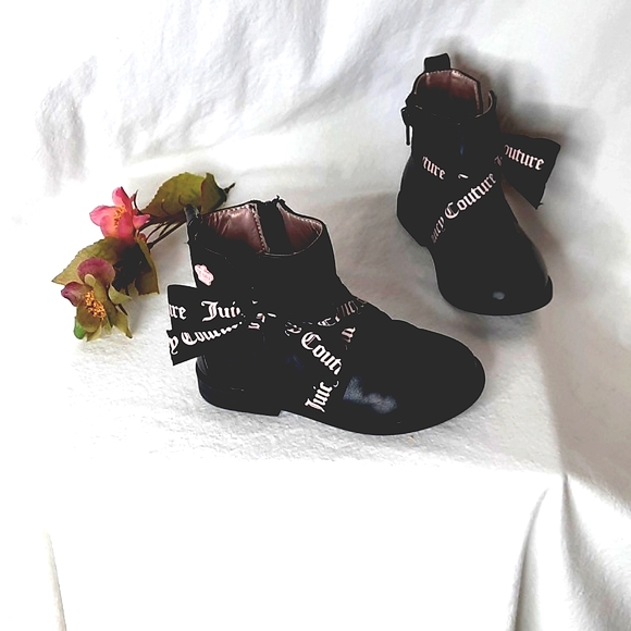 JUICY COUTURE Black Moto Booties, Pink & Black Ribbon/Bows - Picture 16 of 16